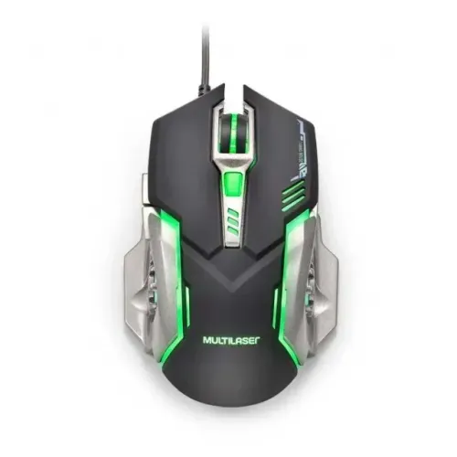 Mouse Gamer Multi Mo269, LED Verde, 2400 DPI, 6 Botões, USB, Ergonômico, Preto