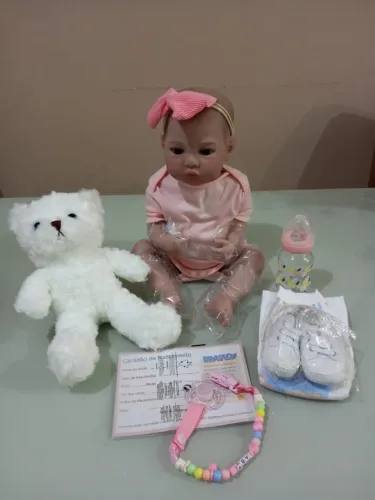 Boneca Bebê Reborn Pintada Realista 48cm Menina Fofa Corpo de Silicone