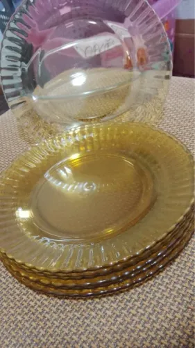 Conjunto Colorex 7 pratos antigo amarelo âmbar antiguidade