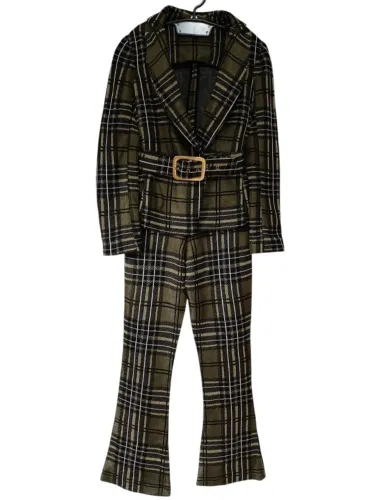 Terno de calça xadrez metálico