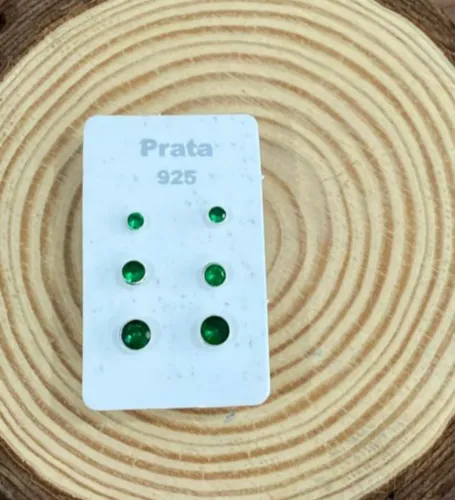 Brincos de Prata 925 com Pedra Verde - Par