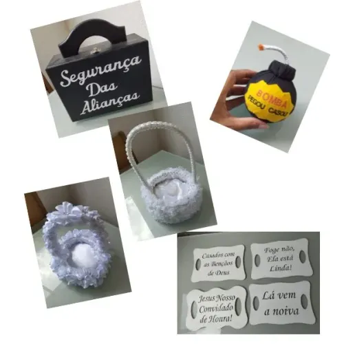 Kit Casamento Maleta, Placa, Cesta