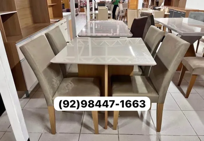 Mesa de jantar 4 Lugares tampo de vidro off white