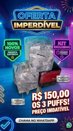 Kit 3 Puffs Baú Decorativos (2 Jornal Retro + 1 Bicolor) Novos!