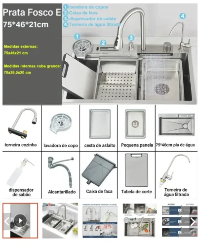 Kit Cuba Cozinha Gourmet Completa Inox Torneira Bancada Torneira Cuba Para Pia De Cozinha