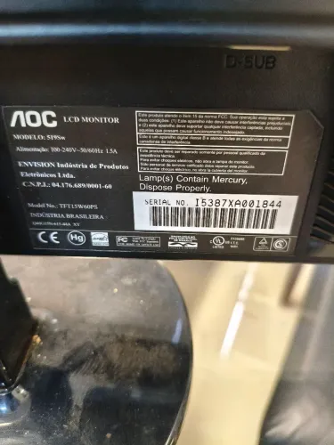 Monitor AOC 15 Polegadas Widescreen - Modelo 519Sw (Perfeito Estado)