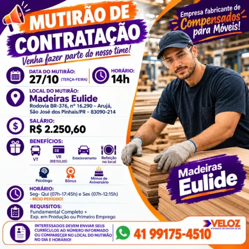 AUXILIAR DE PRODUÇÃO - SÃO JOSÉ DOS PINHAIS, BAIRRO ARUJÁ
