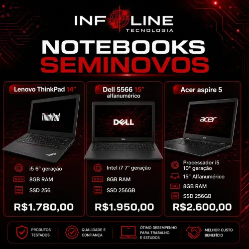Notebook seminovos Acer, Dell e Lenovo