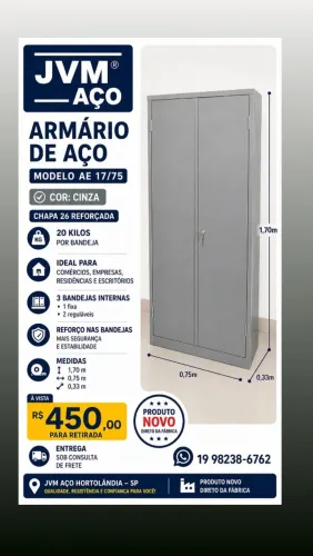 ARMÁRIO AÇO NOVO FIRETO DE FÁBRICA