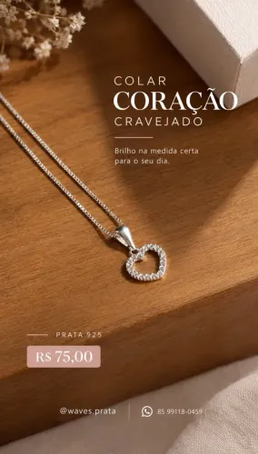 Colar Coração Cravejado Prata 925
