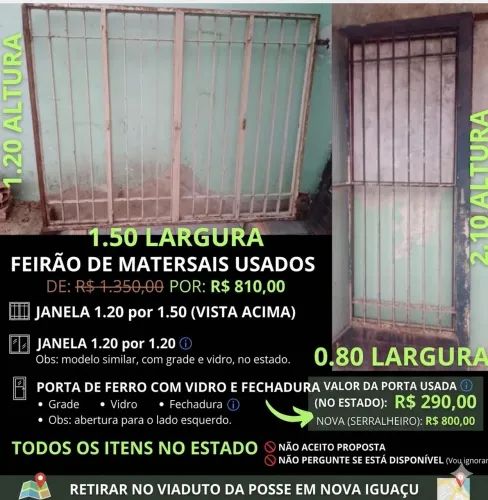 Porta de ferro maciço completa com vidro grade fechadura usada no estado