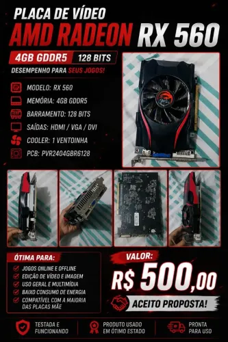Placa de video - Rx 560 4gb ddr5