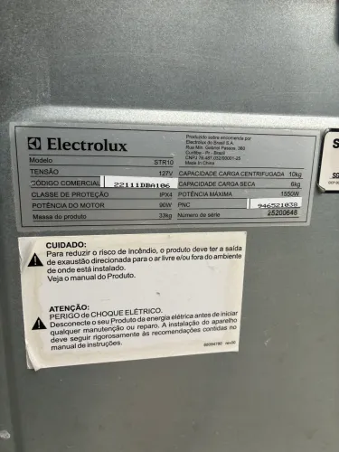 Secadora Electrolux Turbo Rápida 10 kg (STR10) - Funcionando