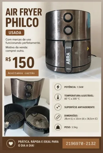 Vendo Air Freyer Philco 1500w 4,6L