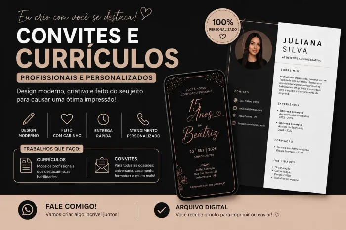 Convites Digitais e Currículos Profissionais Personalizados