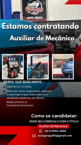 Estamos contratando auxiliar de mecânico (início imediato)