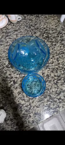 Jogo de Sobremesa Vintage Anos 70 Vidro Azul - 1 Bowl + 5 Cumbucas