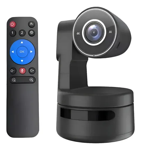 Webcam PTZ 4K com Zoom Digital 4X e AI, Vídeo Conferência, Preta, USB