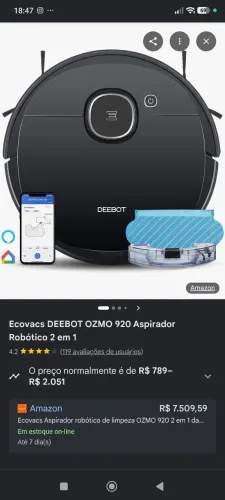 Aspirador de pó robótico 2e1 Deebot ozmo 900