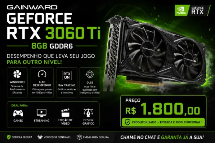 ? PLACA DE VIDEO  RTX 3060 Ti 8GB Gainward - Excelente Desempenho!