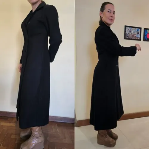 Sobretudo longo preto clássico de alfaiataria, totalmente forrado, estilo europeu, Tam. 40