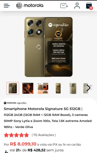 Vendo Top da Motorola - Signature 12/512GB - Verde Oliva