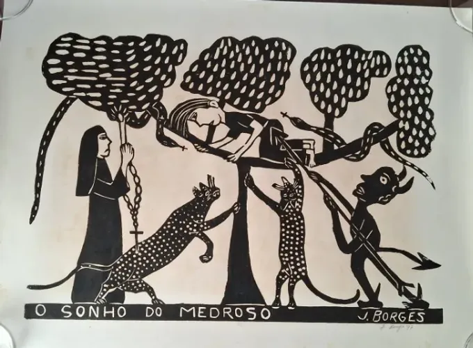 Xilogravura 'O sonho do Medroso' de J Borges assinada
