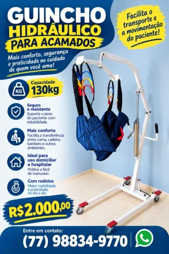 Guincho hidráulico para acamados