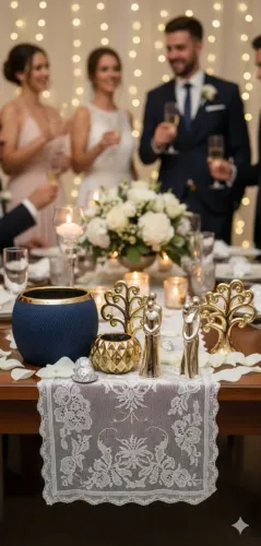 Kit Artigos Decorativos Festa Cerimônia Casamento Noivado Vaso Cachepot Noivos - 6 Peças 
