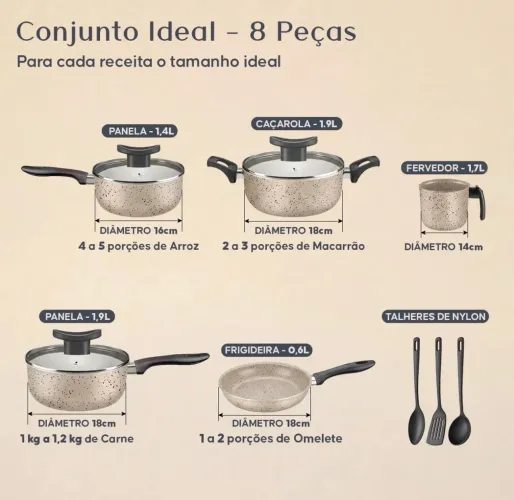 Conjunto panelas antiaderente com tampa de vidro