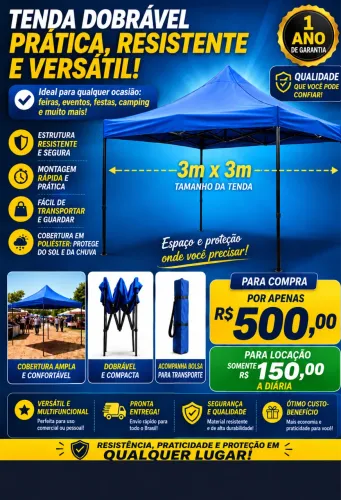 Tenda articulada sanfonada 3x3. 500,00