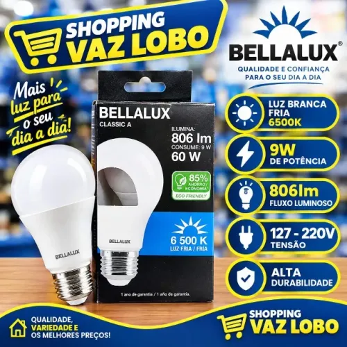 Lâmpada Bellalux Classic A - 9W, 806 lm, 6.500K (luz fria)