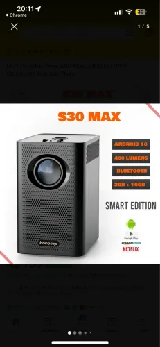 Projetor S30 Max Full HD 1080p Android Wi-Fi Bluetooth Preto