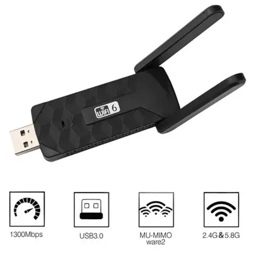 Adaptador Wireless WiFi Mini 2 Antenas Dual Band 1300Mbps 5.8GHz/2.4GHz Sem Fio z1562