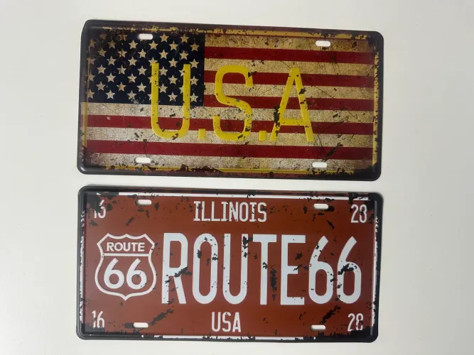 Placas americanas para decoração Usa e Route 66