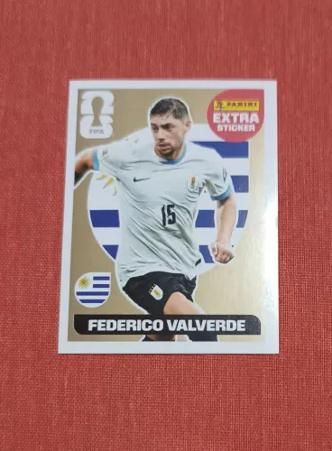 Figurinhas Extra Sticker Valverde Dourado + Salah e Caicedo Bordô