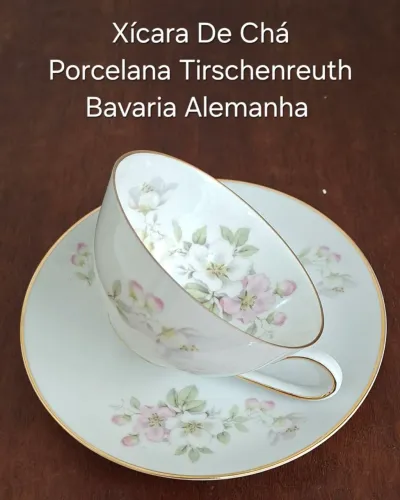 Xícara de chá porcelana Tirschenreuth Bavaria, Alemanha com flor de macieira