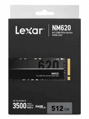 SSD M.2 Lexar NM620 512GB 2280 NVMe PCIe Leitura 3500MB/s Gravação 2400MB/s Preto