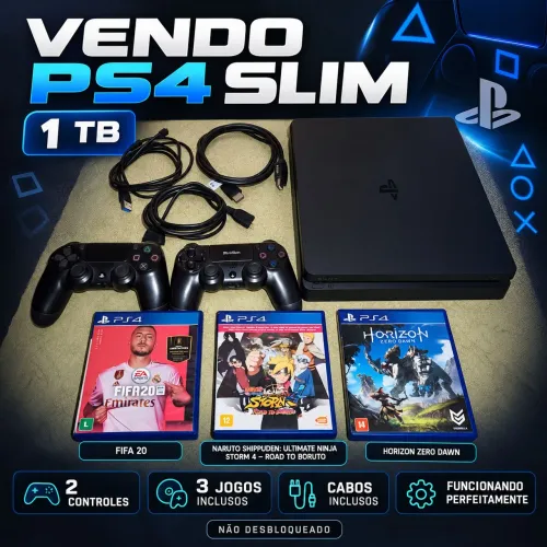 VENDO PLAYSTATION 4 SLIM - 1 TB + 2 CONTROLES + 3 JOGOS