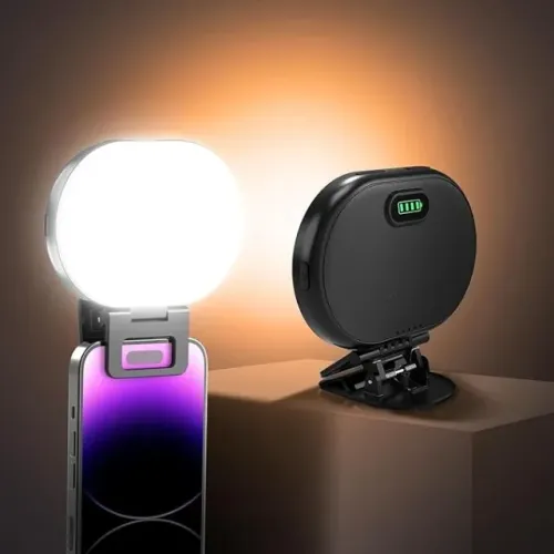 Luz de Selfie Portátil Recarregável LEDs com 3 Modos Bateria 2000mAh, Celular TikTok e Víd
