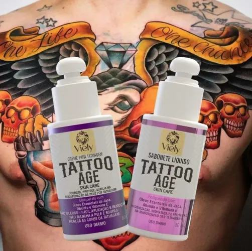 Kit Creme para Tatuagem 80g + Sabonete Liq. 80ml Tattoo Age