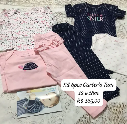 Kit 6 pcs menina Carter's Tam 12 e 18m