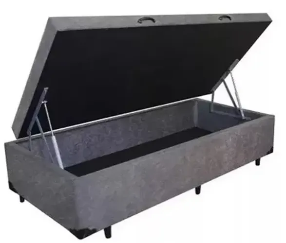 CAMA BOX BAU SOLTEIRO 100X188CM SUEDE CINZA