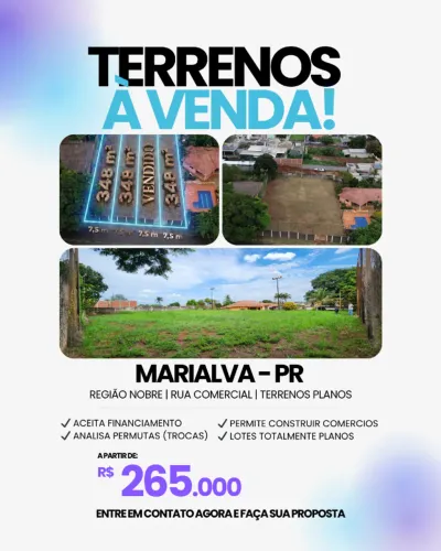Lotes residenciais e comerciais em região nobre de Marialva, a partir de 265 mil reais.