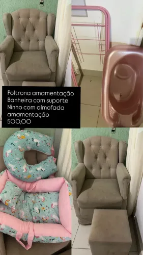 Poltrona amamentação,banheira com suporte e ninho com almofada amamentação 