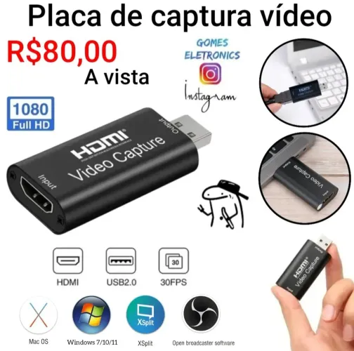 Placa de captura de video HDMI 4k 1080p - Usb 2.0 - 30 Fps (Loja Fisica)