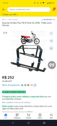 Vendo suporte para baú de moto, pop 110i