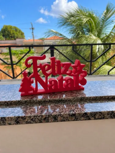 Letreiro Feliz Natal - Enfeite de Mesa Vermelho e Dourado