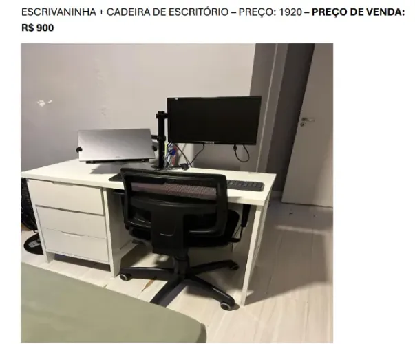 Escrivaninha + cadeira de escritório ergonômica, giratória com ajustes