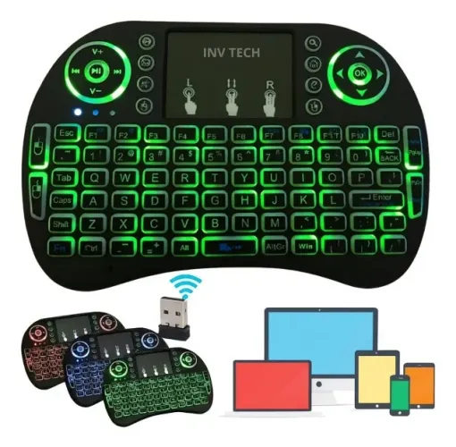 Mini Teclado Controle Bluetooth LE-7716 com Mouse Touch RGB para Smart TV, TV Box, PC e An